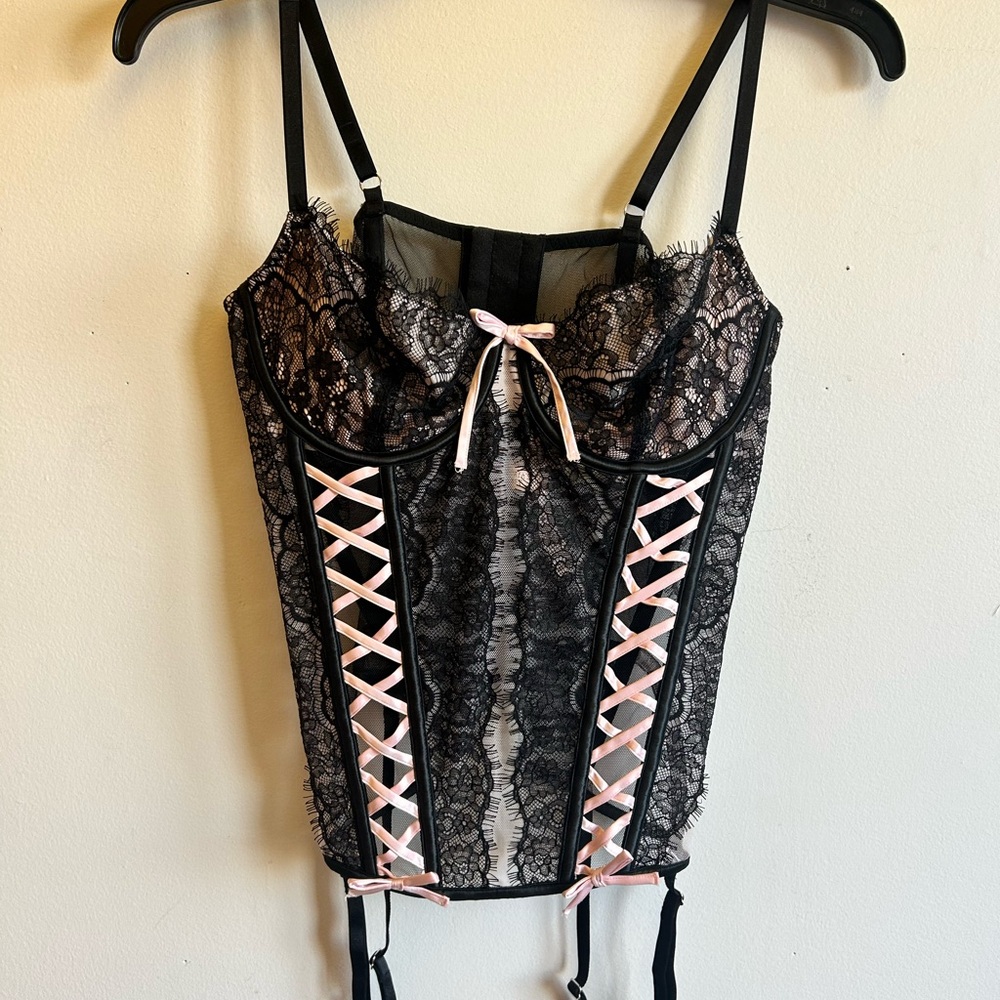Victoria's Secret Black and Pink Lace Corset
